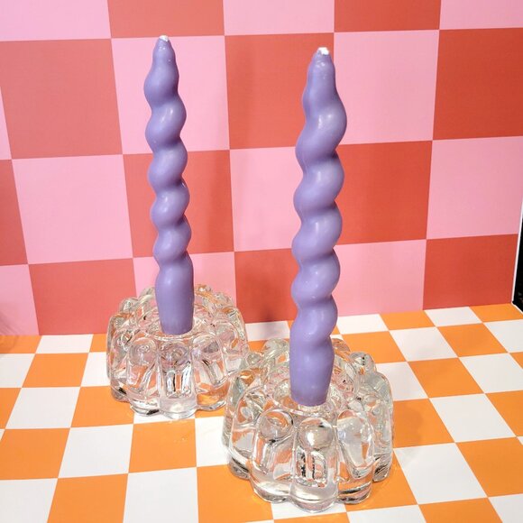 Vintage Bubble Glass Candle Holders Pair of Retro Candlesticks for Boho Tablesca - Picture 7 of 7
